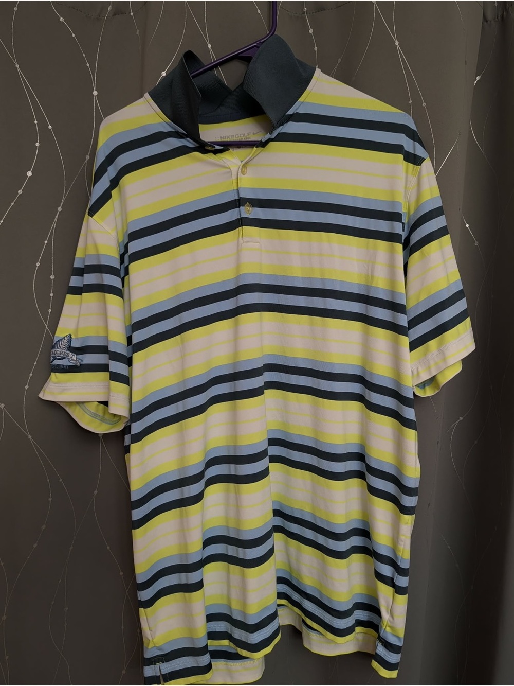 Nike Men's Yellow, Light Blue & Navy Striped Golf Polo